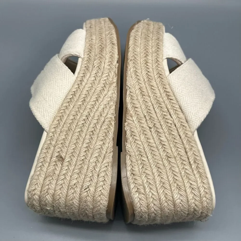 ASOS Design Wide Fit Teddy 2 Women's 8 Beige Wedge Slide Cross Slip-On Peep Toe